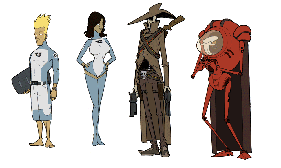 The Gang 2 - Old designs that never made it into the show. The terrific 3, and Skullossus' Cousin who's a bigger douche then Skullosus.