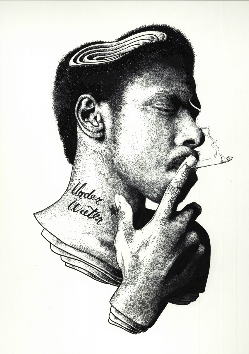 Curtis Harding - ink on illustration board, part of LEVITATION festival