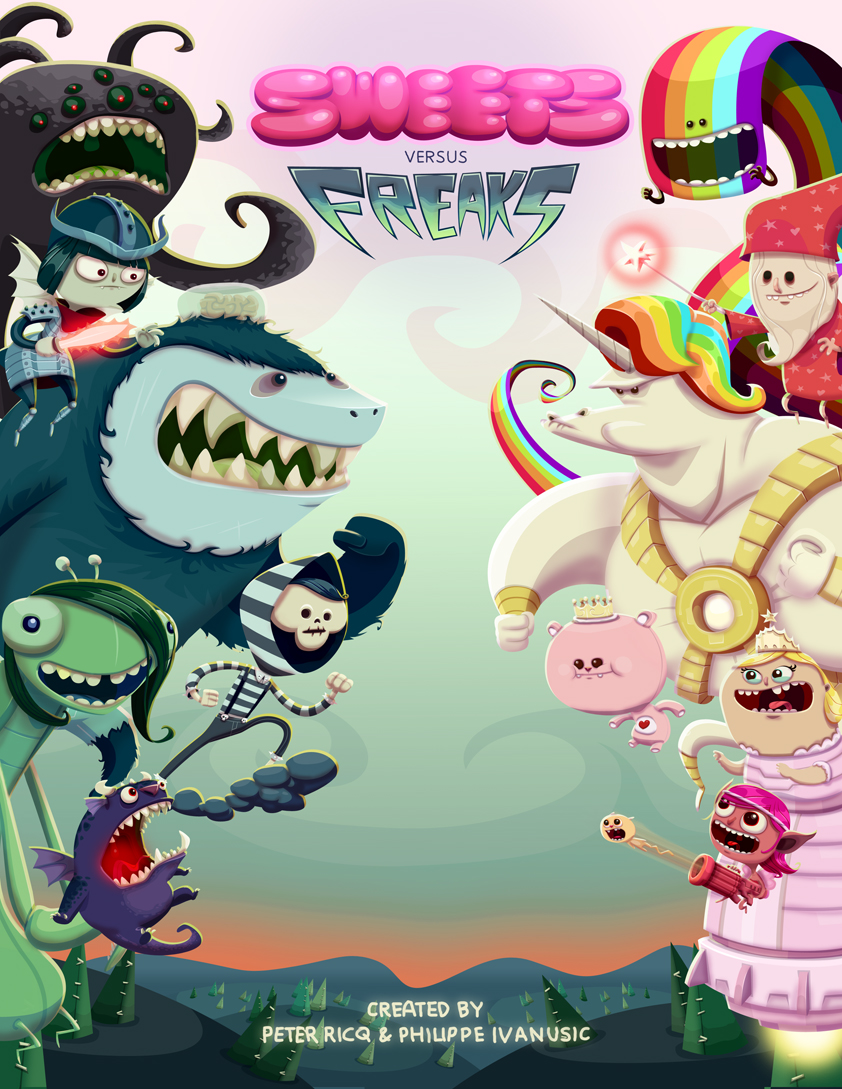 This is the image that sold the show to Teletoon in 2012. It was called Sweets vs Freaks and it was perfect.