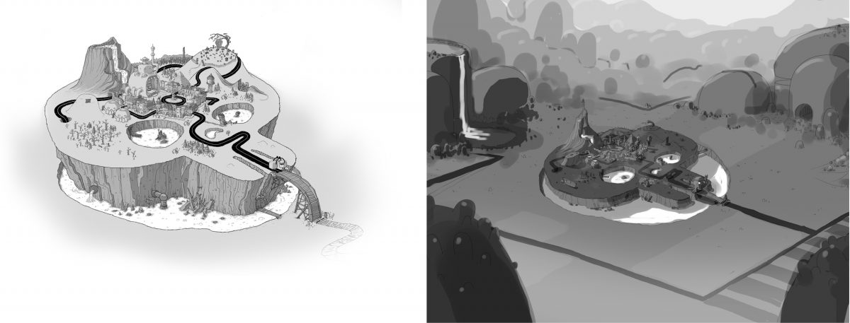 Freaktown Sketches - Here are the first designs of Freaktown from a distance.